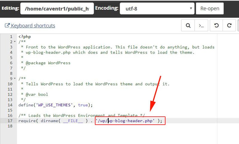 Edit index.php using cPanel