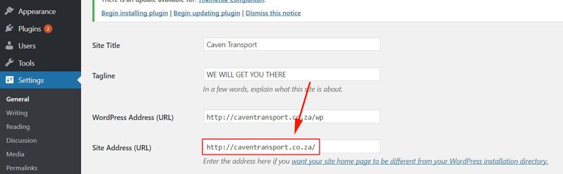 Wordpress - Change Site Address